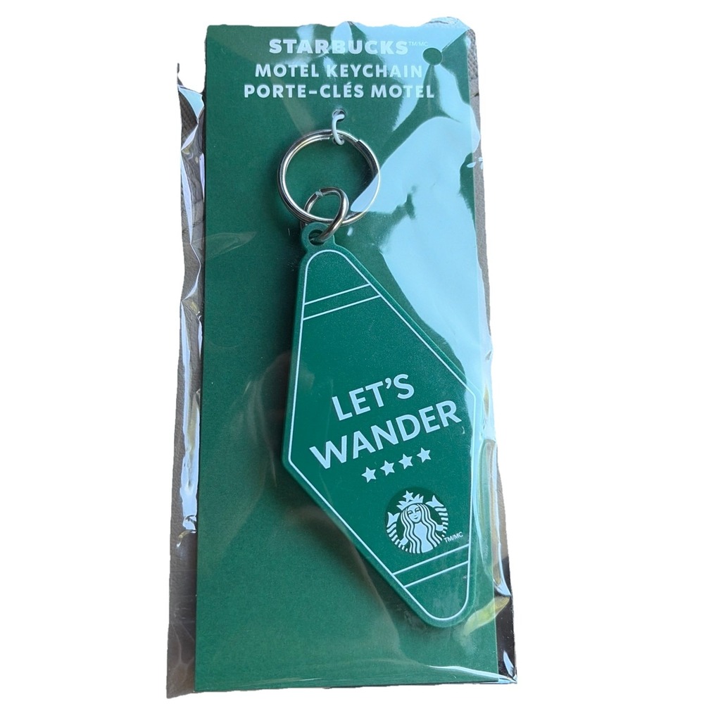 Starbucks Motel Keychain Lets Wander Green NWT Road Trip‎ Retro Travel